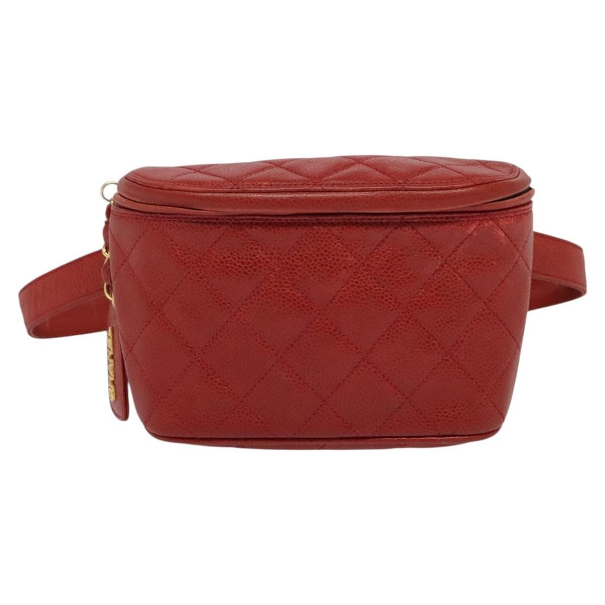 Chanel Vintage Zip Belt Quilted Caviar, Red, Leather, Shoulder Bag