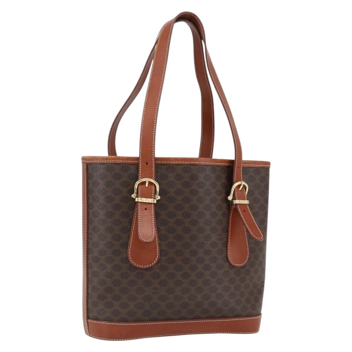 Celine Vintage Macadam Canvas and Leather, Brown, Canvas, Handbag