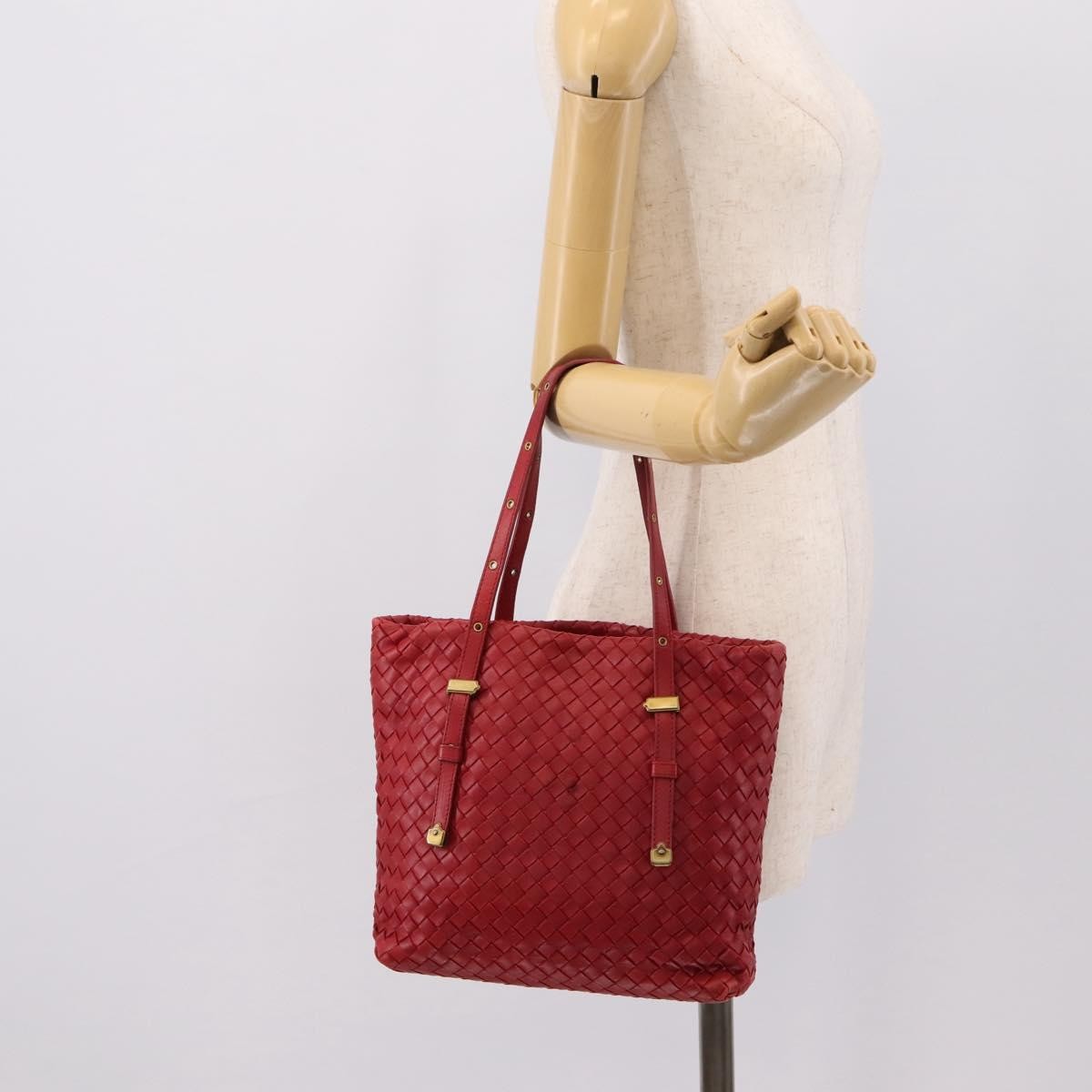 Bottega Veneta Belted Tote Intrecciato Nappa, Red, Leather, Tote Bag