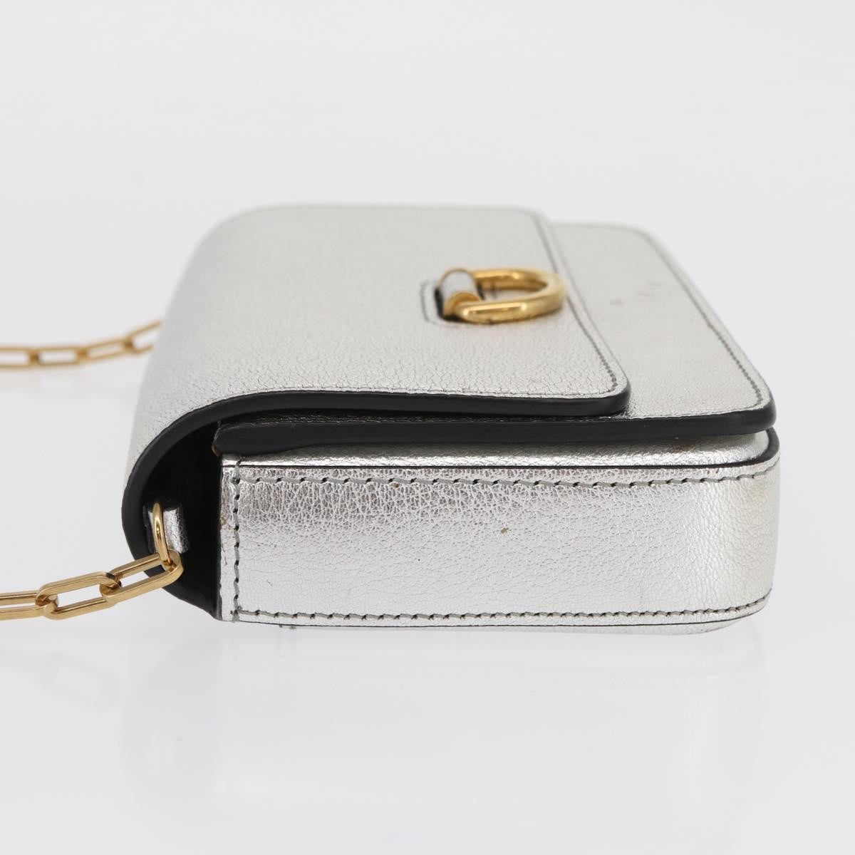 Burberry D-Ring Chain Leather, Silver, Leather, Shoulder Bag