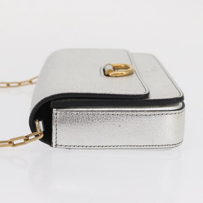 Burberry D-Ring Chain Leather, Silver, Leather, Shoulder Bag