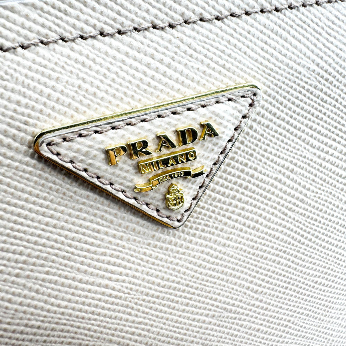 Prada Matinee Top Handle Saffiano Leather, Beige, Leather, Handbag