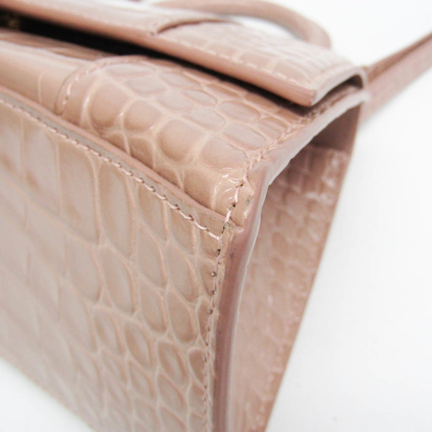 Balenciaga Hourglass Crocodile Embossed, Pink, Leather, Handbag