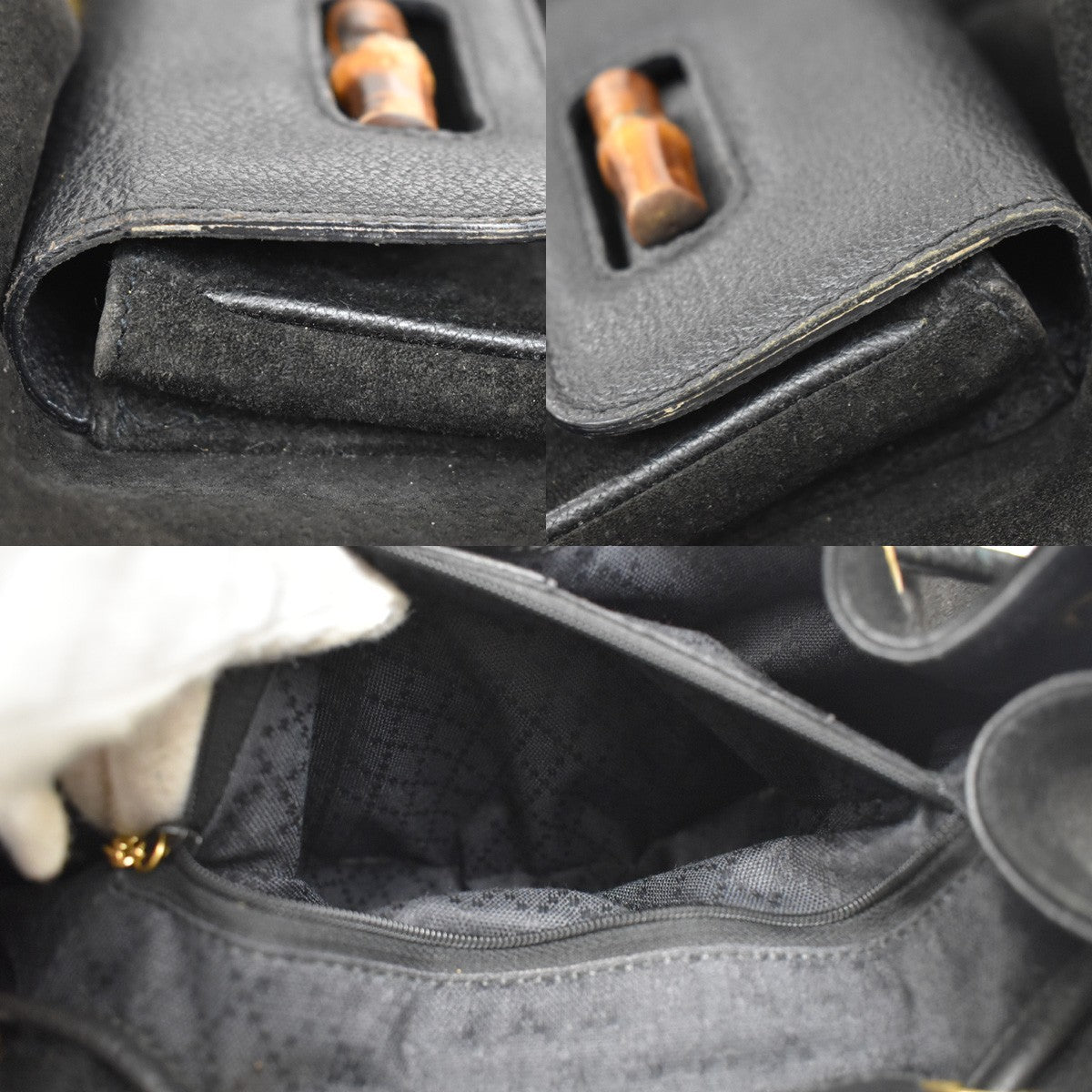 Gucci Vintage Bamboo Suede, Black, Suede, Backpack