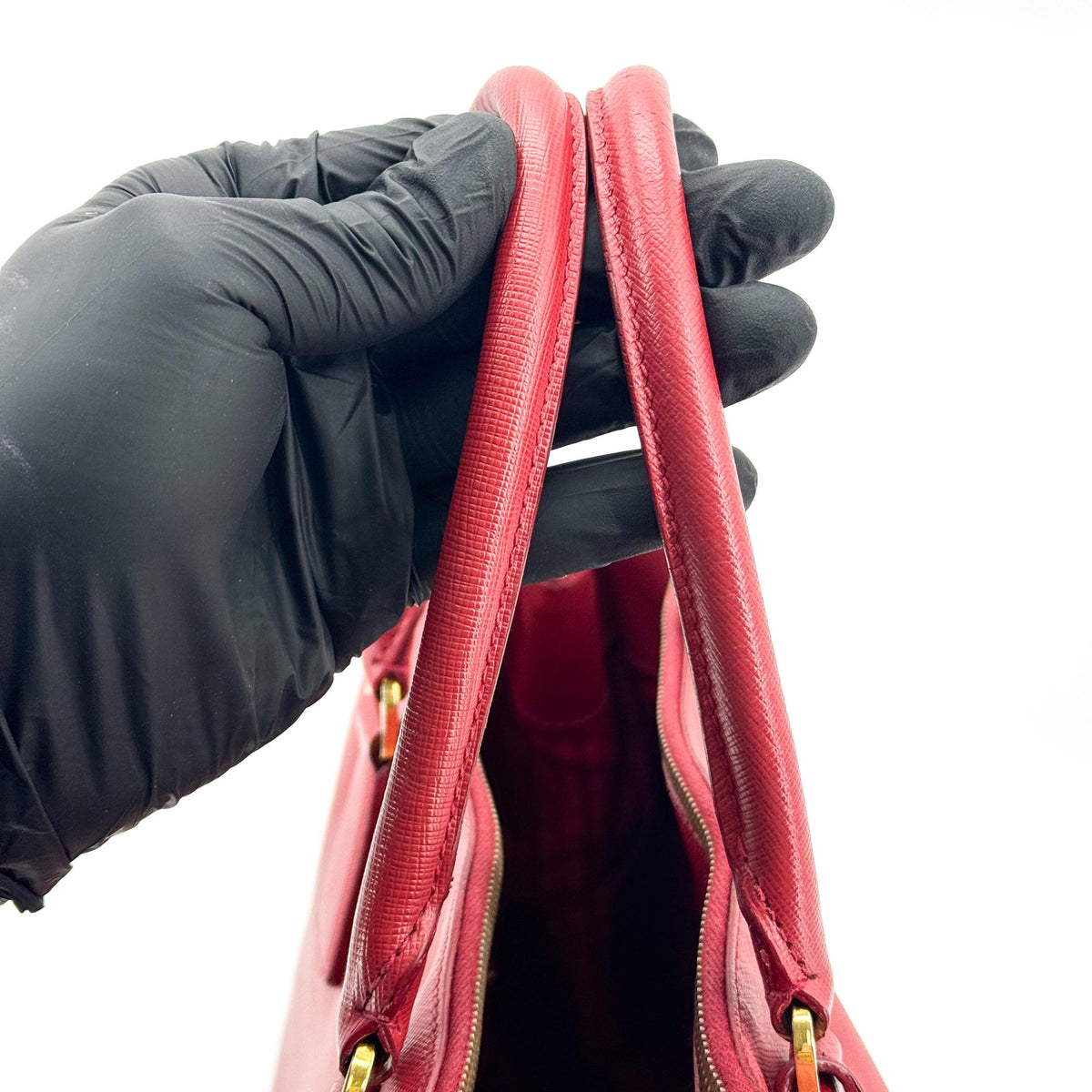 Prada Double Zip Lux Vernice Saffiano Leather, Red, Leather, Tote Bag