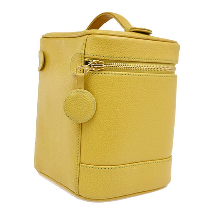 Chanel Vintage Timeless Cosmetic Case Caviar, Yellow, Leather, Clutch