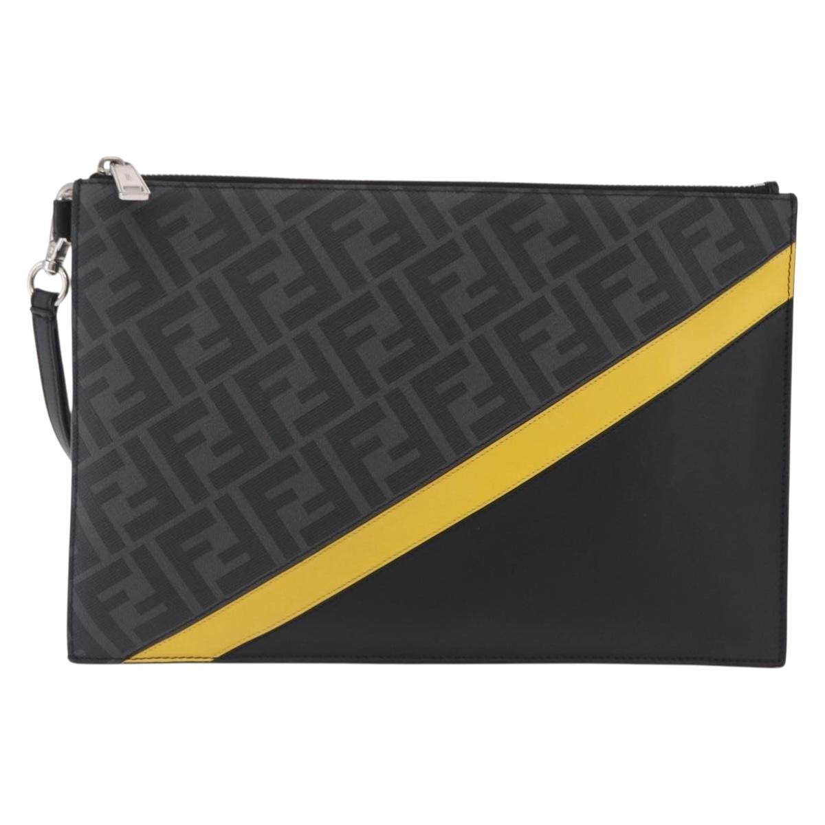 Fendi Zip Flat Wristlet Zucca Coated Canvas and Leather, Black, Canvas, Clutch