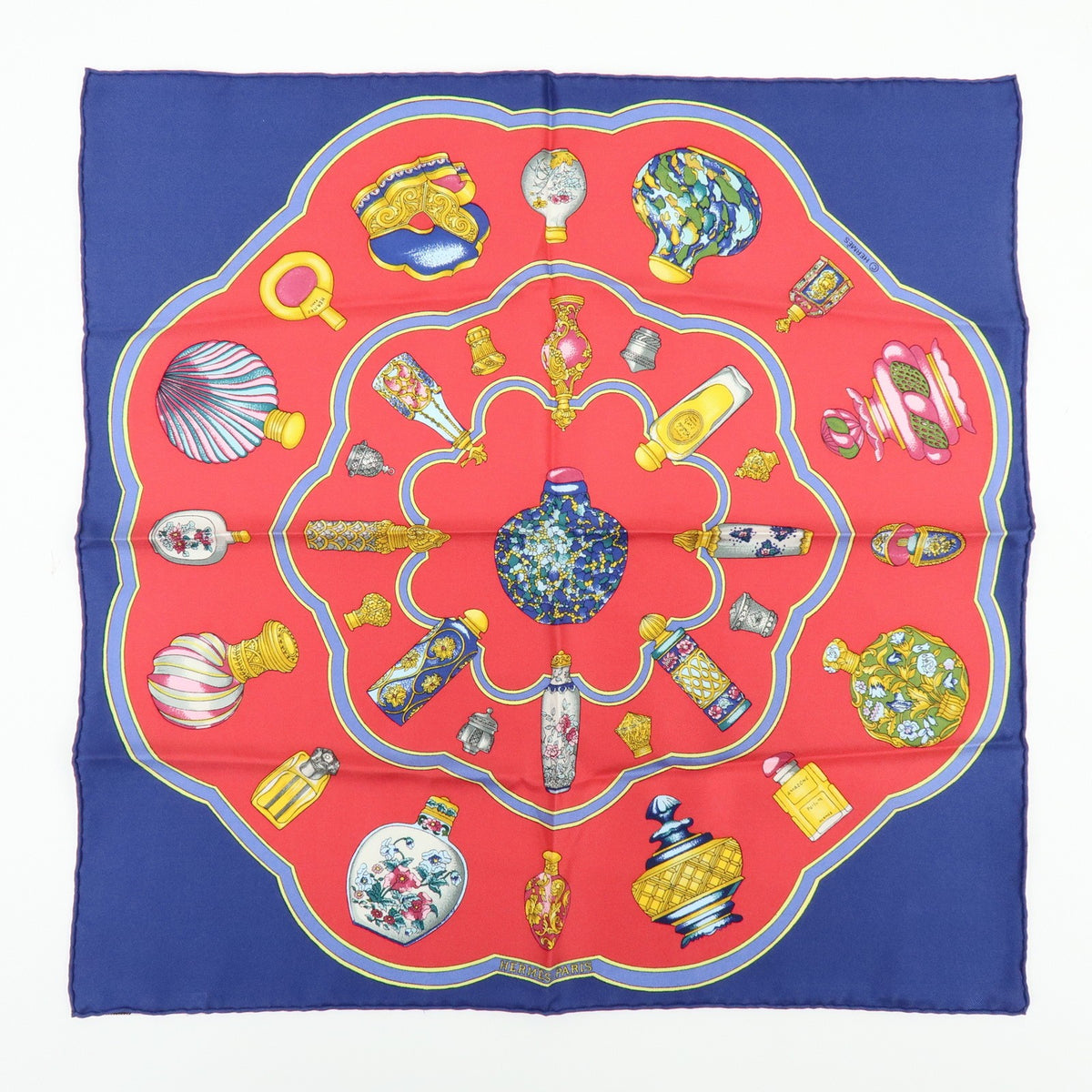 Hermes Carré 45 Les Capucines 100% Silk, Red, Silk, Scarf