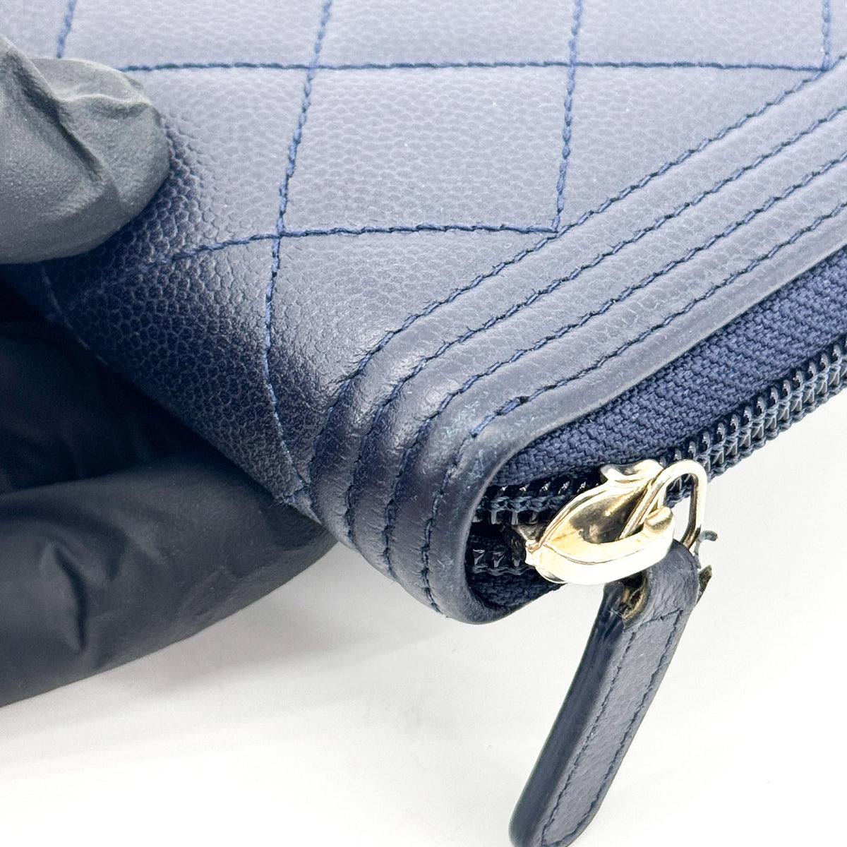 Chanel Boy Zip Around Quilted Caviar, Black, Leather, Wallet