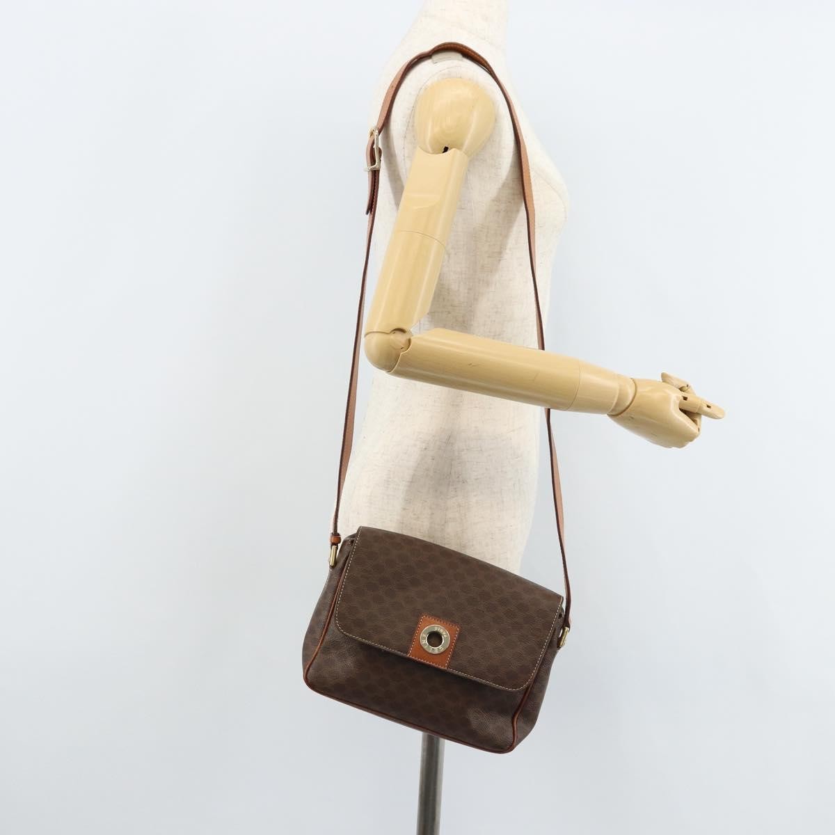 Celine Vintage Macadam Circle Logo Canvas and Leather, Brown, Canvas, Shoulder Bag