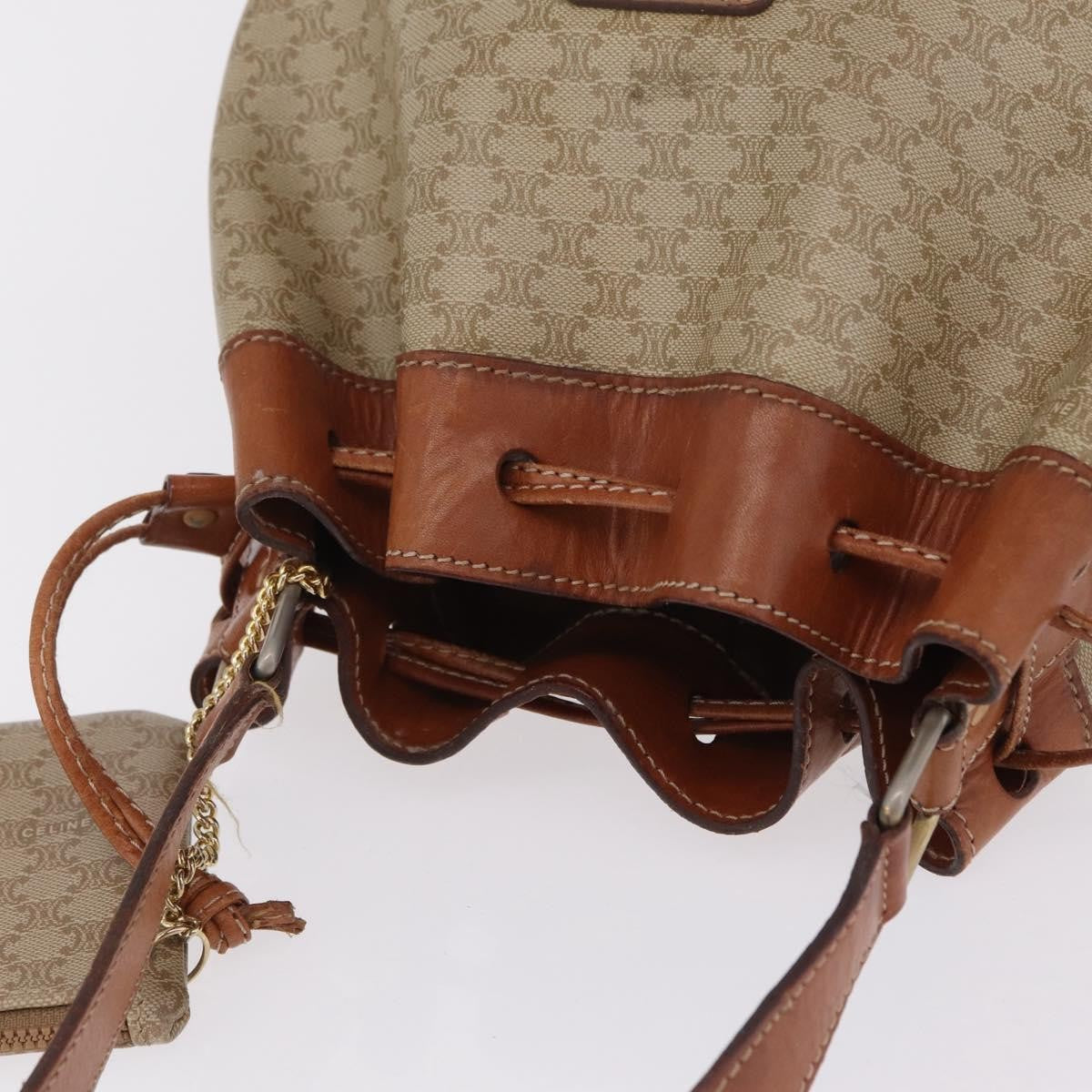 Celine Macadam Shoulder Canvas, Beige, Canvas, Crossbody Bag