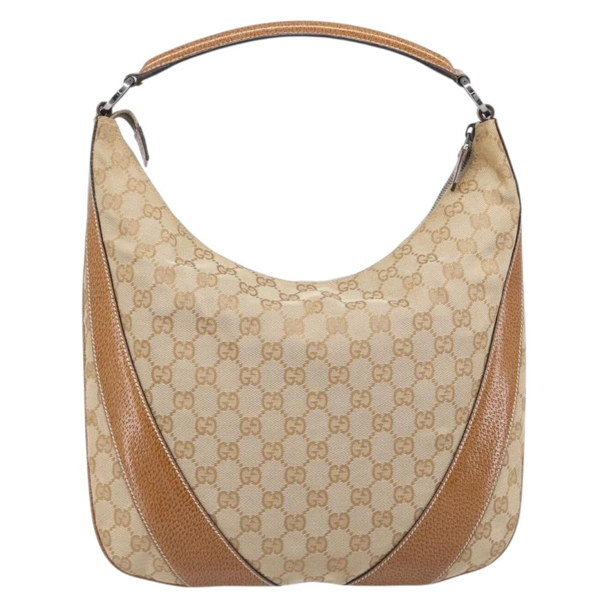Gucci Vintage Zip Hobo GG Canvas with Leather, Beige, Canvas, Shoulder Bag