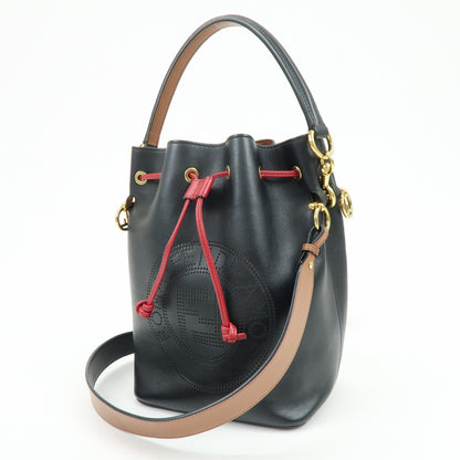 Fendi Mon Tresor Bucket Perforated Leather, Black, Leather, Handbag