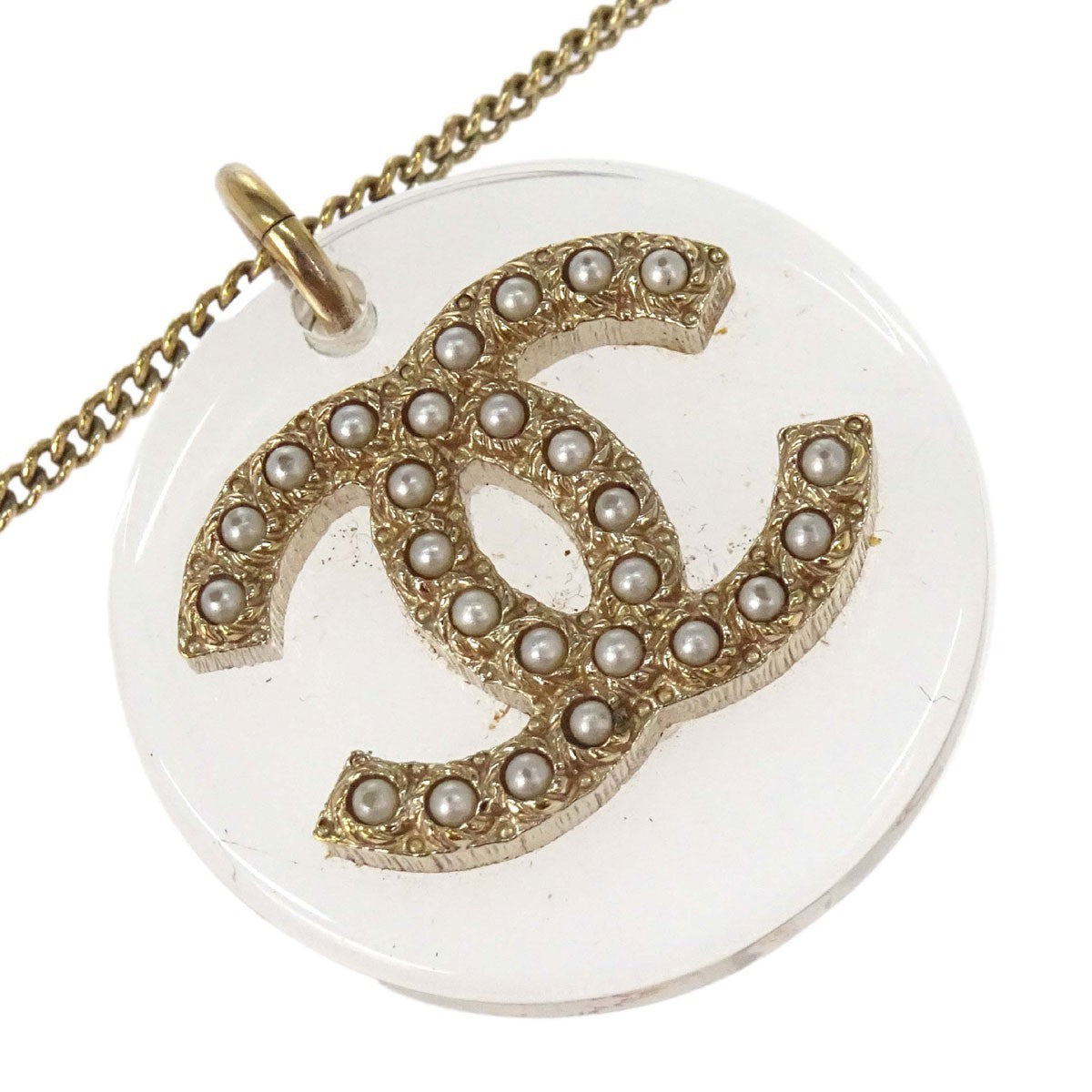 Chanel CC Pendant Metal with Enamel and Faux Pearl, Gold, Gold Plated, Necklace