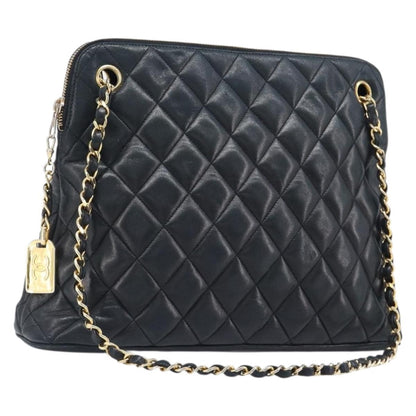 Chanel Shoulder Quilted Leather, Black, Leather, Shoulder Bag