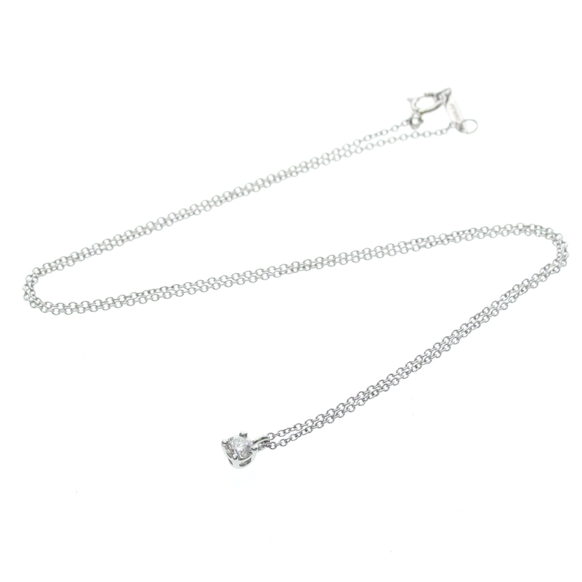 Tiffany & Co. Solitaire Pendant Platinum with Emerald Cut Diamond, Silver, Platinum, Necklace