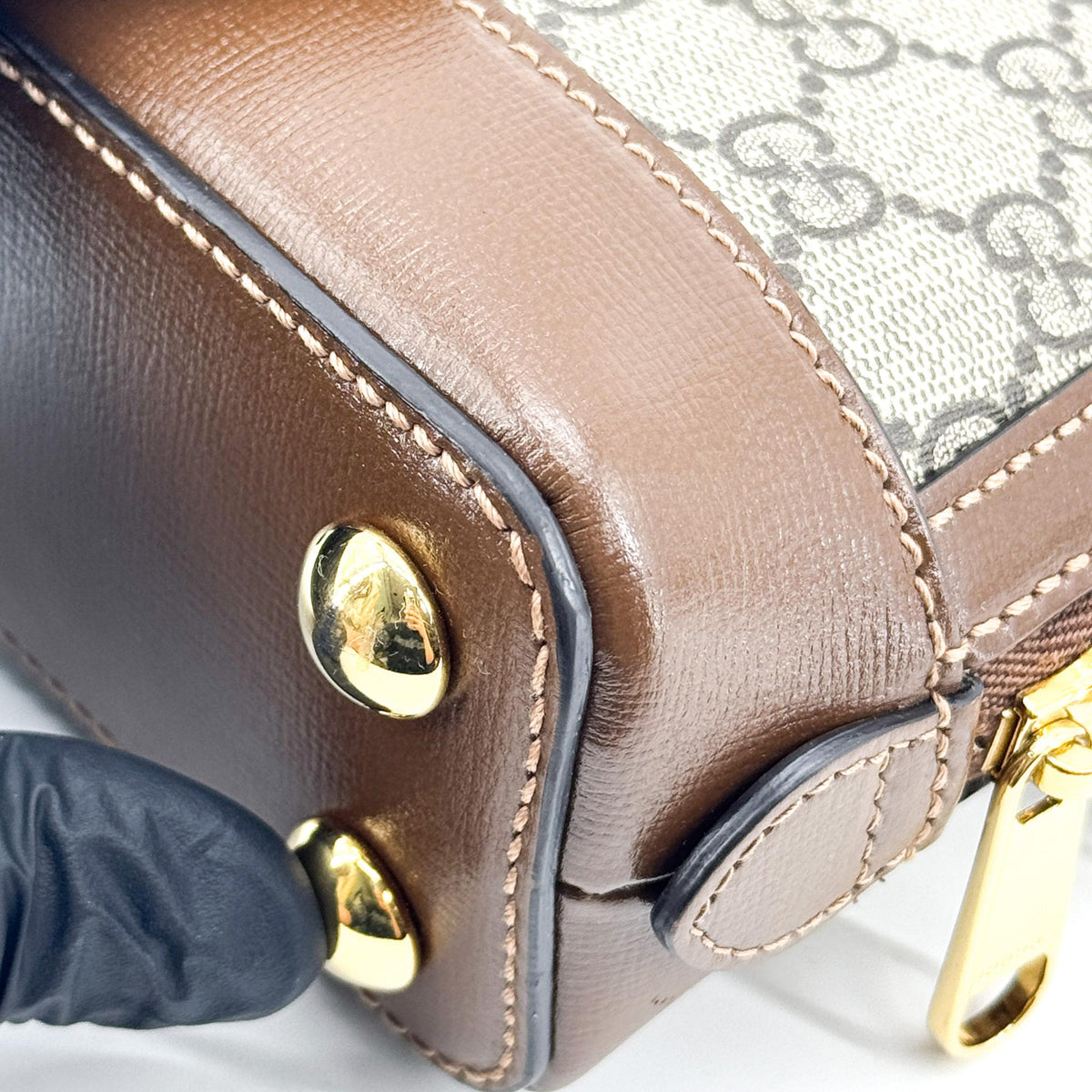 Gucci Horsebit 1955 Top Handle GG Coated Canvas with Leather, Brown, Canvas, Handbag