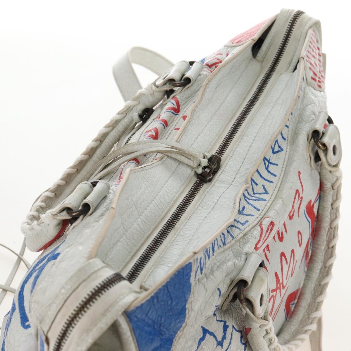 Balenciaga City Graffiti Classic Studs Leather, White, Leather, Handbag