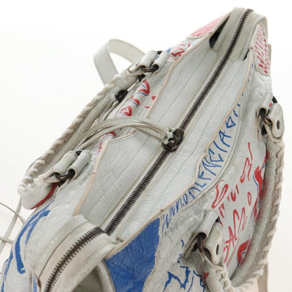 Balenciaga City Graffiti Classic Studs Leather, White, Leather, Handbag