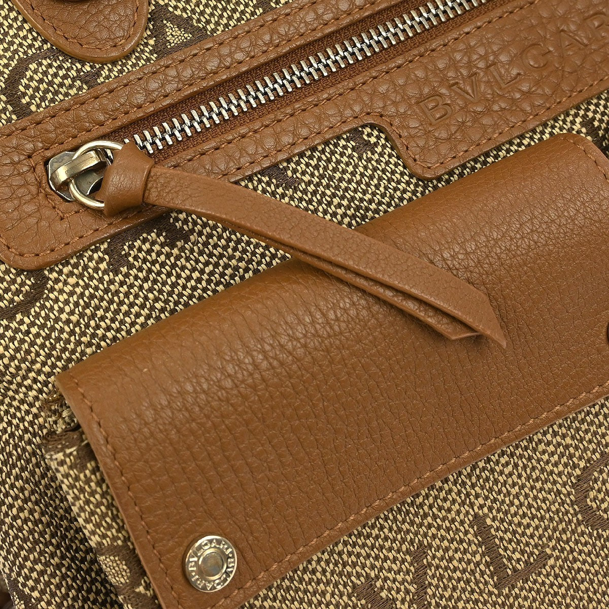 Bvlgari Logomania Canvas, Brown, Canvas, Handbag