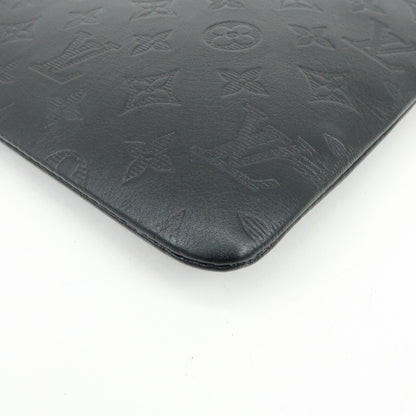 Louis Vuitton Discovery Pochette Monogram Shadow Leather, Black, Leather, Clutch
