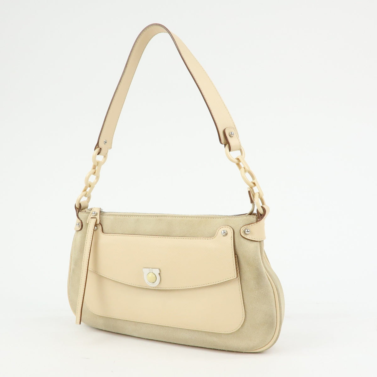Salvatore Ferragamo Gancini Suede, Beige, Suede, Crossbody Bag