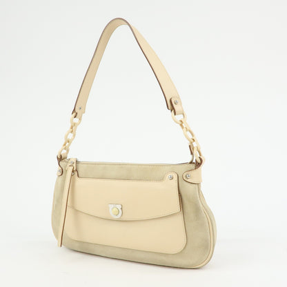 Salvatore Ferragamo Gancini Suede, Beige, Suede, Crossbody Bag