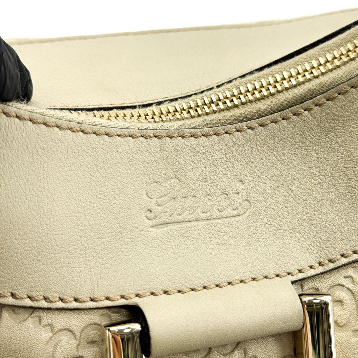 Gucci D Gold Hobo Guccissima Leather, Beige, Leather, Shoulder Bag