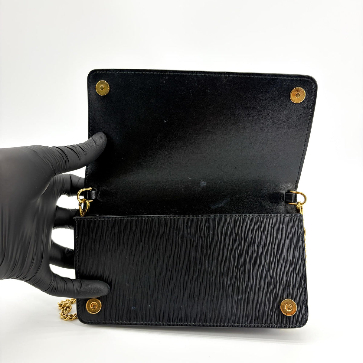 Prada Wallet on Chain Saffiano Leather, Black, Leather, Crossbody Bag