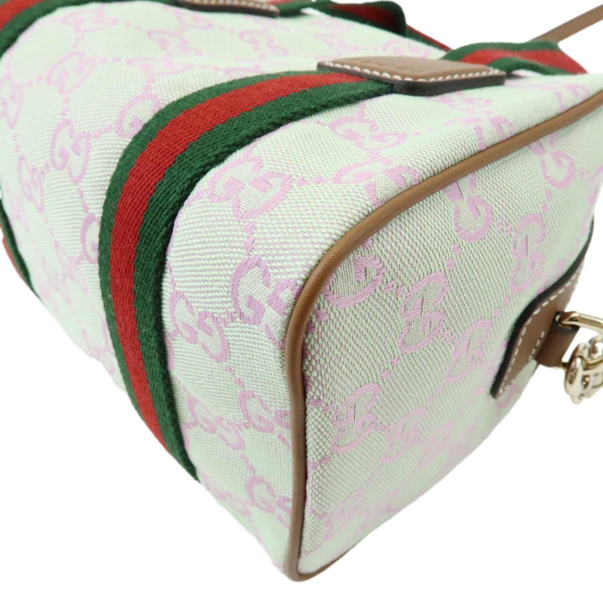 Gucci Web Boston GG Canvas, Green, Canvas, Handbag