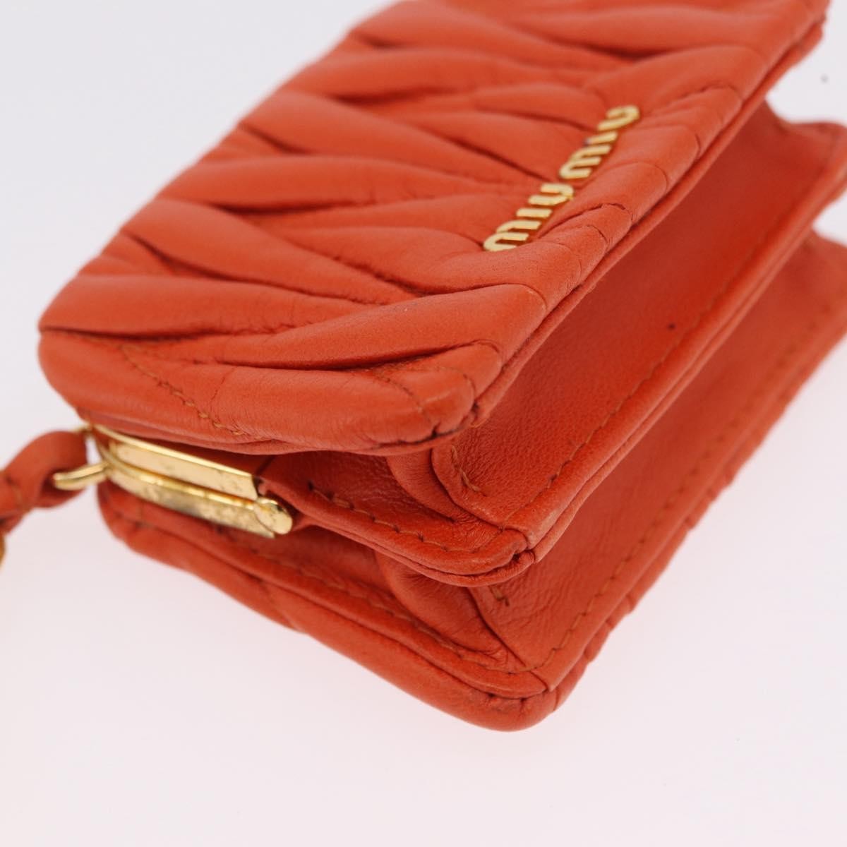 Miu Miu Sword wallet Charm Leather Matelasse, Orange, Leather, Crossbody Bag