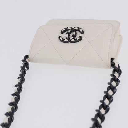 Chanel 19 Flap Coin Purse Belt Quilted Lambskin, White, Leather, Clutch