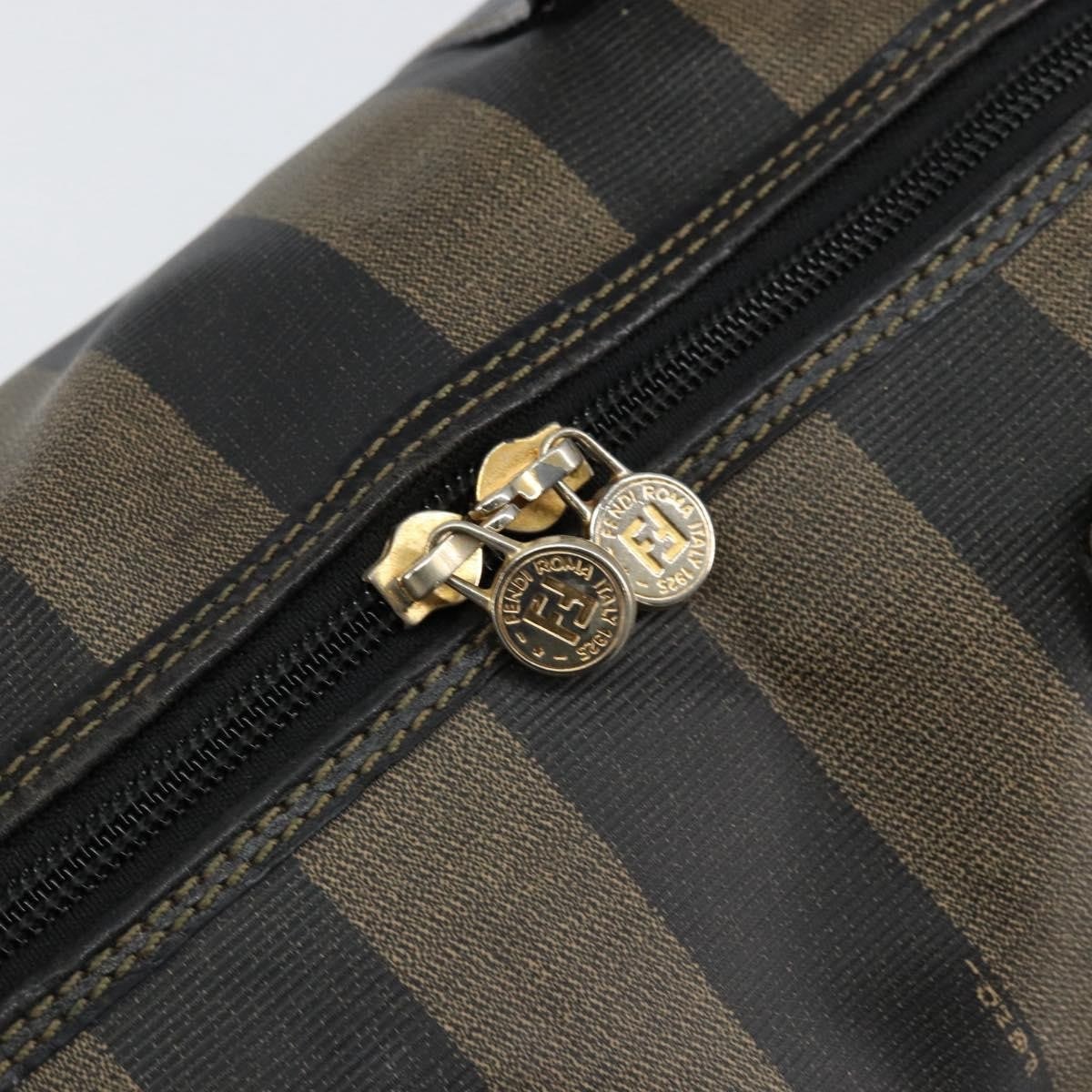 Fendi Vintage Pequin Boston Coated Canvas, Brown, Canvas, Handbag