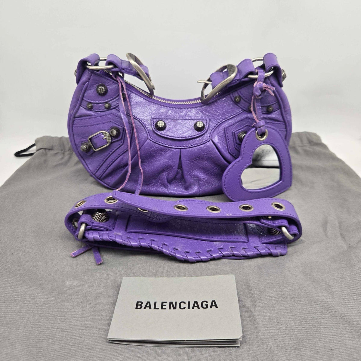 Balenciaga Le Cagole Giant Studs Leather, Purple, Leather, Shoulder Bag