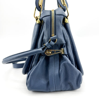 Chloe Paraty Military Top Handle Leather, Navy, Leather, Handbag