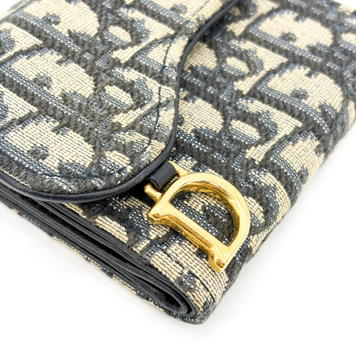 Christian Dior Saddle Flap Oblique Canvas, Navy, Canvas, Wallet