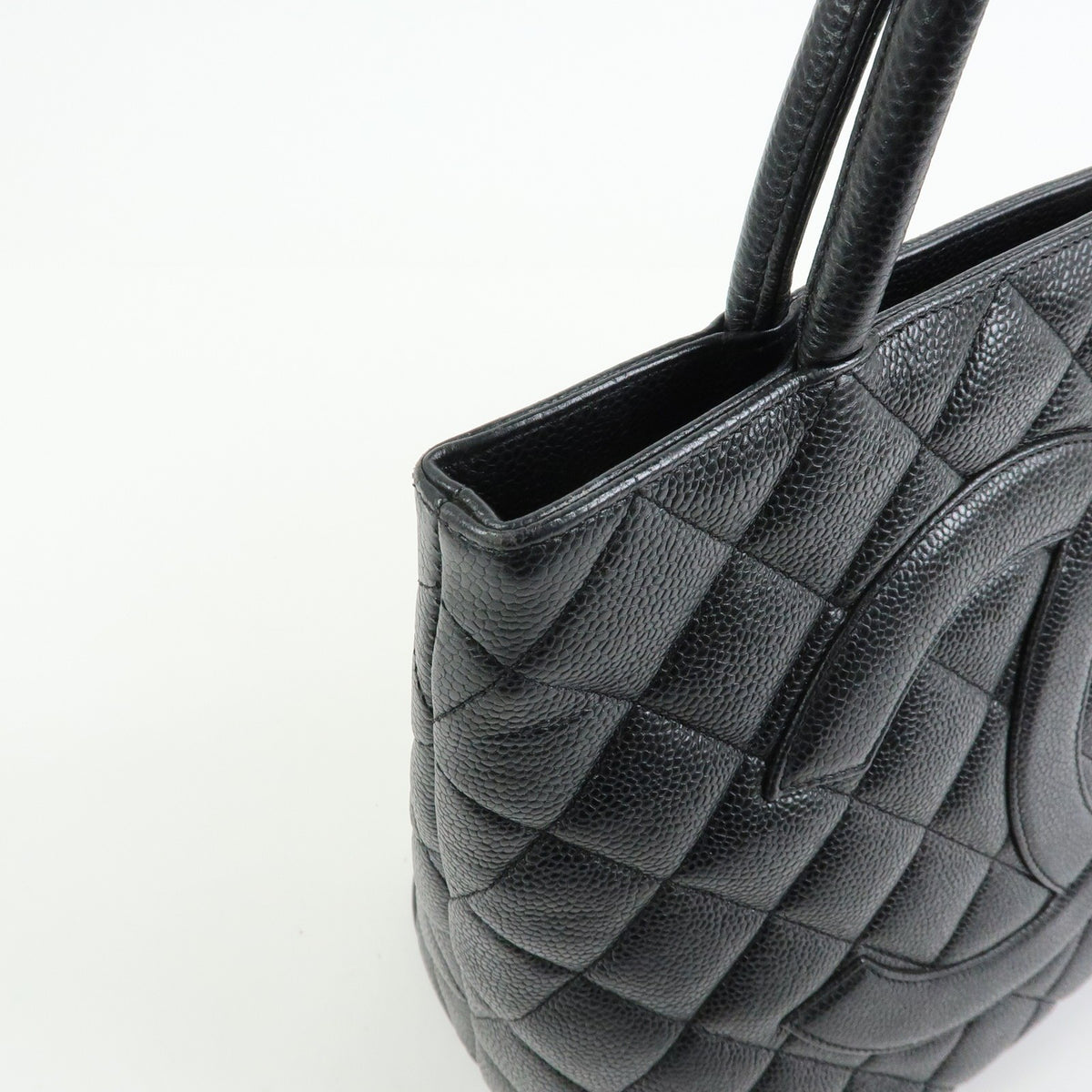 Chanel Medallion Quilted Caviar, Black, Leather, Tote Bag