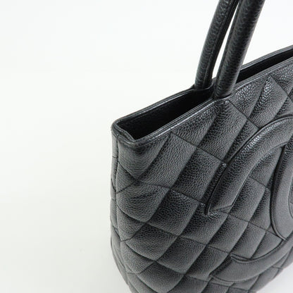 Chanel Medallion Quilted Caviar, Black, Leather, Tote Bag