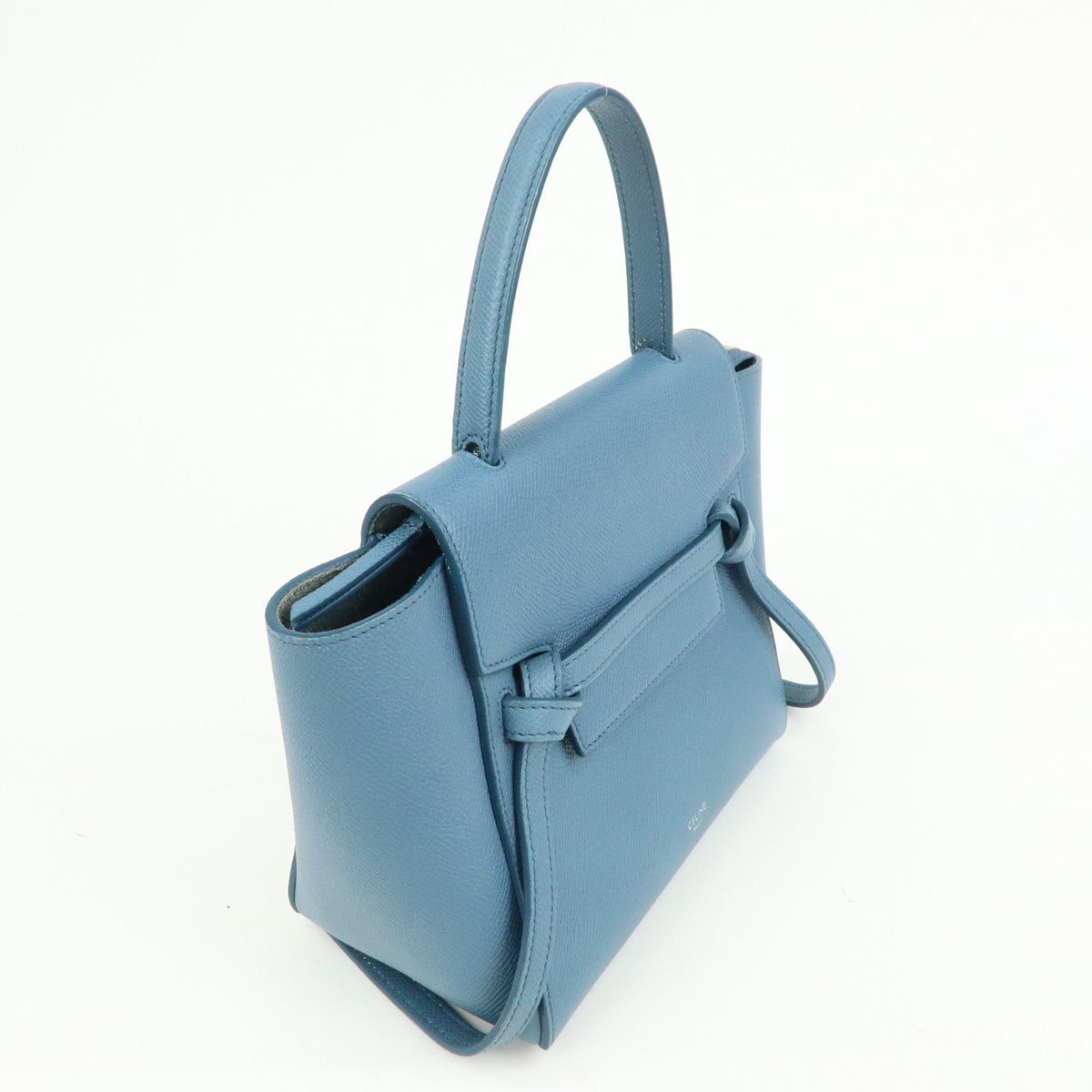 Celine Belt Textured Leather, Blue, Leather, Handbag