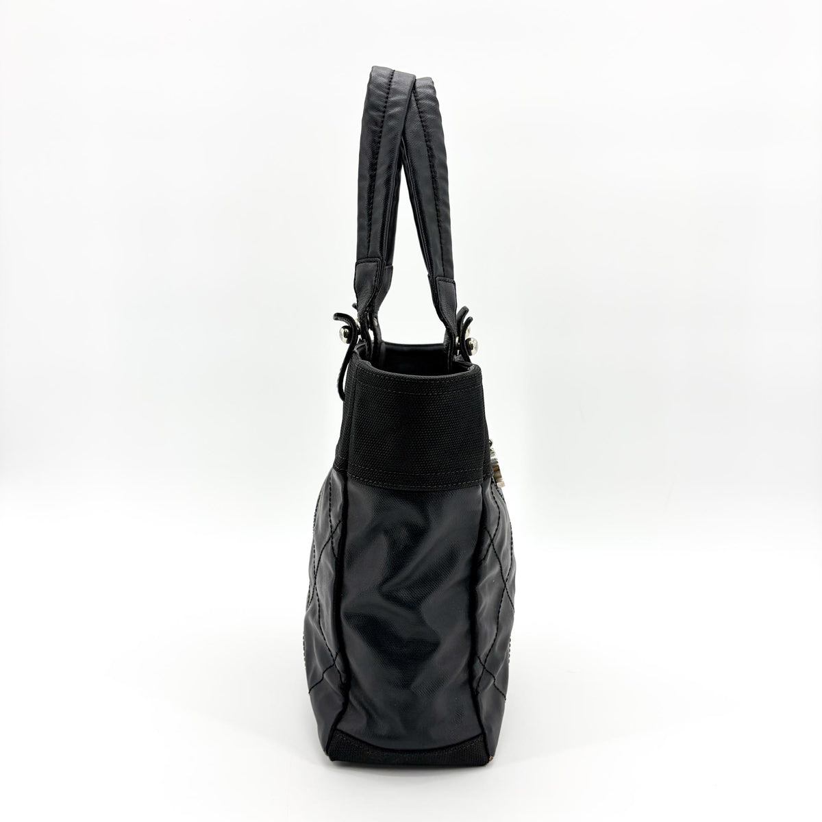 Chanel Biarritz Quilted Coated Canvas, Black, Canvas, Tote Bag