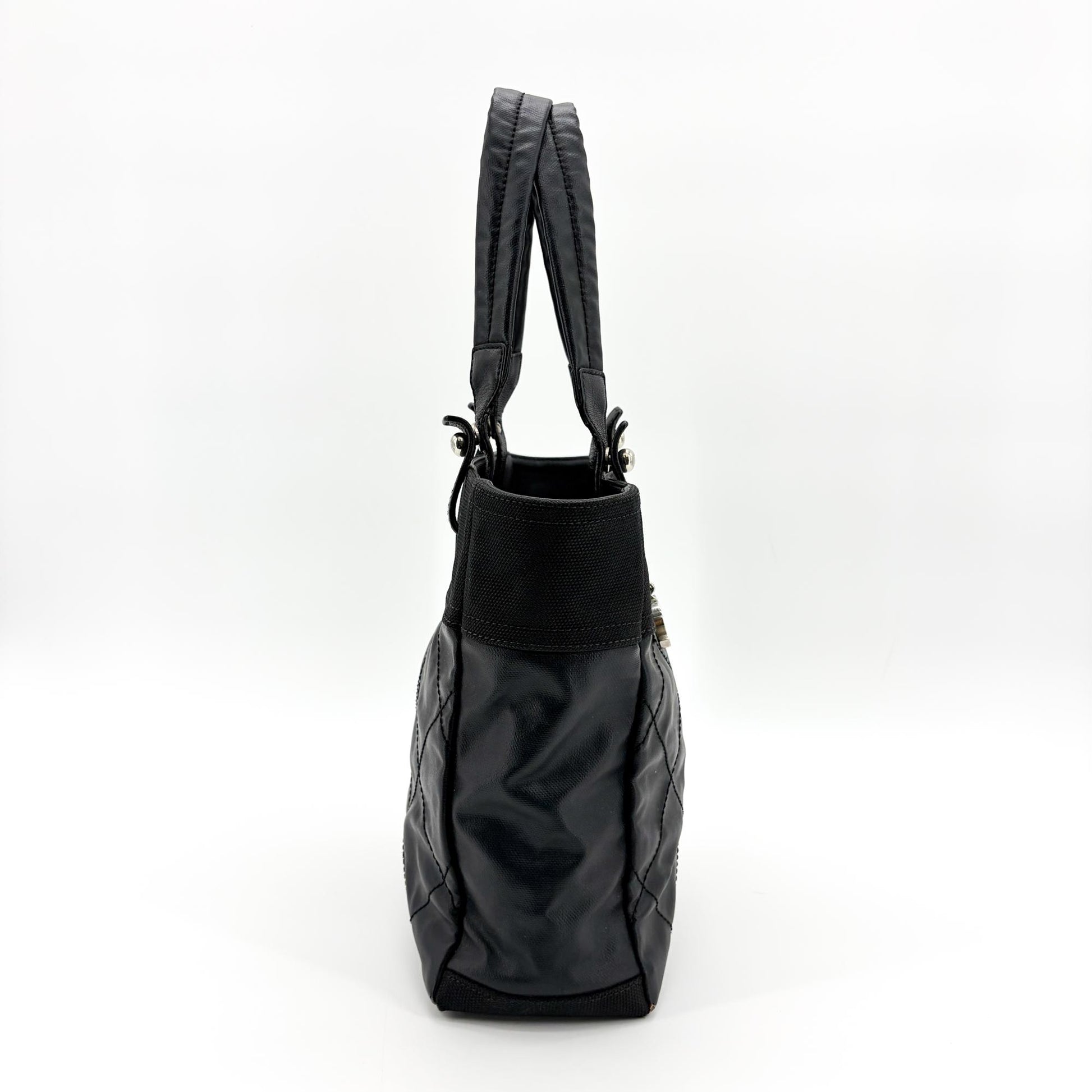 Chanel Biarritz Quilted Coated Canvas, Black, Canvas, Tote Bag
