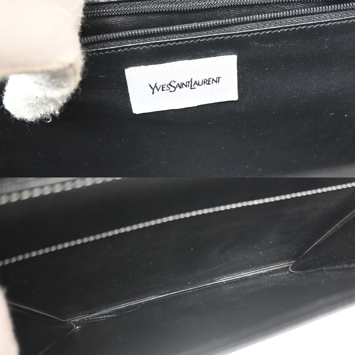 Saint Laurent Front Logo Plaque Convertible Clutch Leather, Black, Leather, Clutch