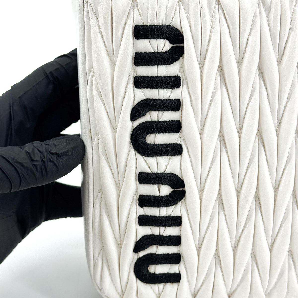 Miu Miu Matelassé Nappa Leather Top Handle Bag Leather, White, Leather, Clutch