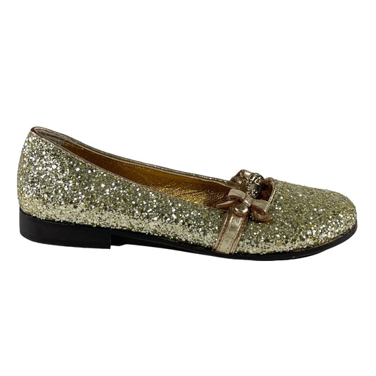 Simonetta Flat Ballet Shoes Womens 37 EU Metallic Gold Glitter Stones Bow Strap