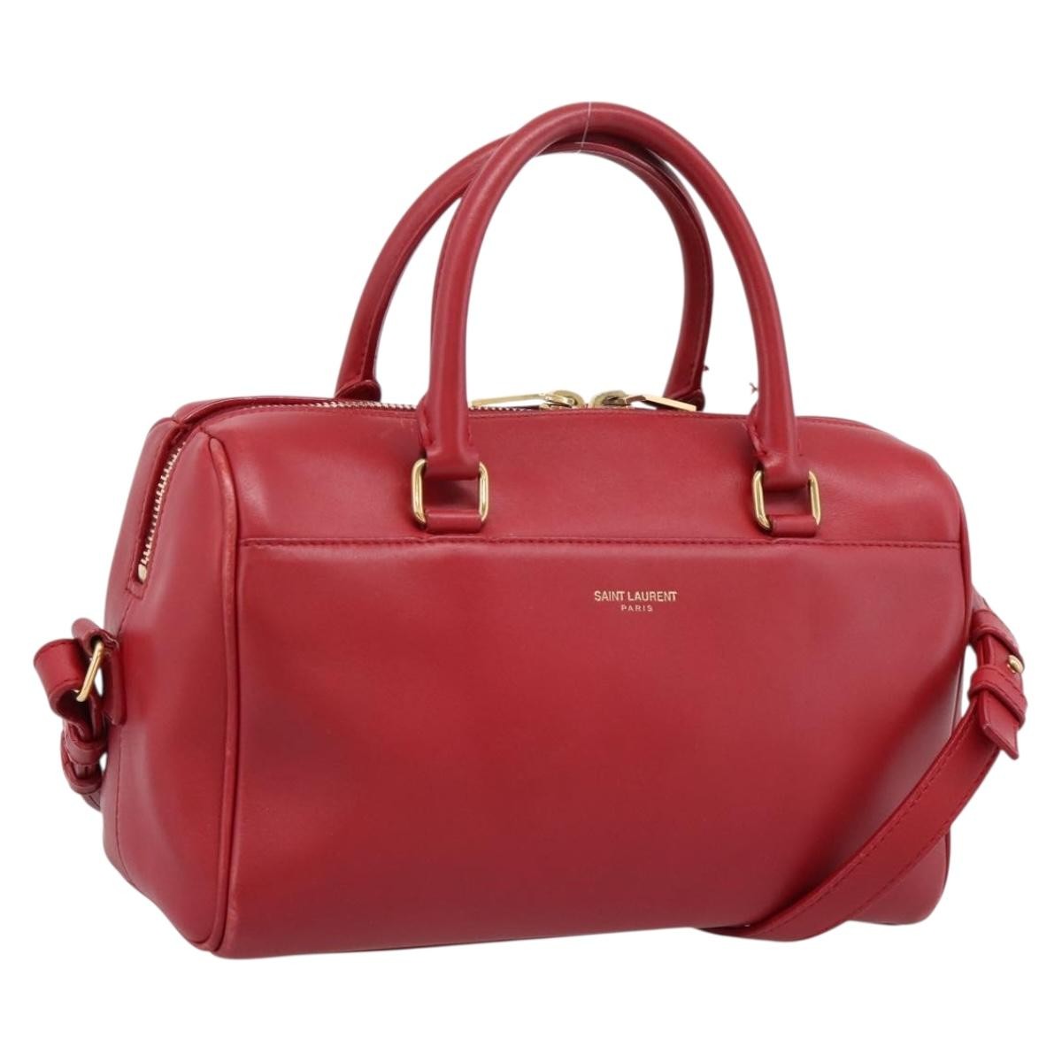 Saint Laurent Classic Baby Duffle Leather, Red, Leather, Handbag