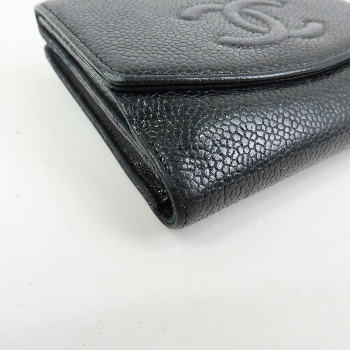 Chanel Vintage Timeless Bifold Caviar, Black, Leather, Wallet