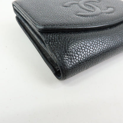 Chanel Vintage Timeless Bifold Caviar, Black, Leather, Wallet