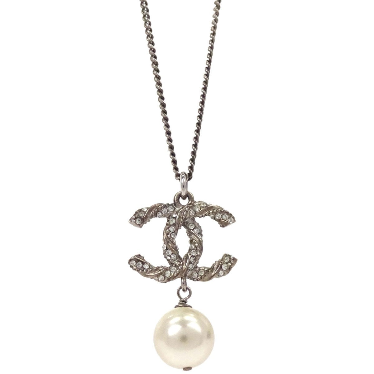 Chanel CC Drop Pendant Metal with Enamel and Glass, Gold, Gold Plated, Necklace