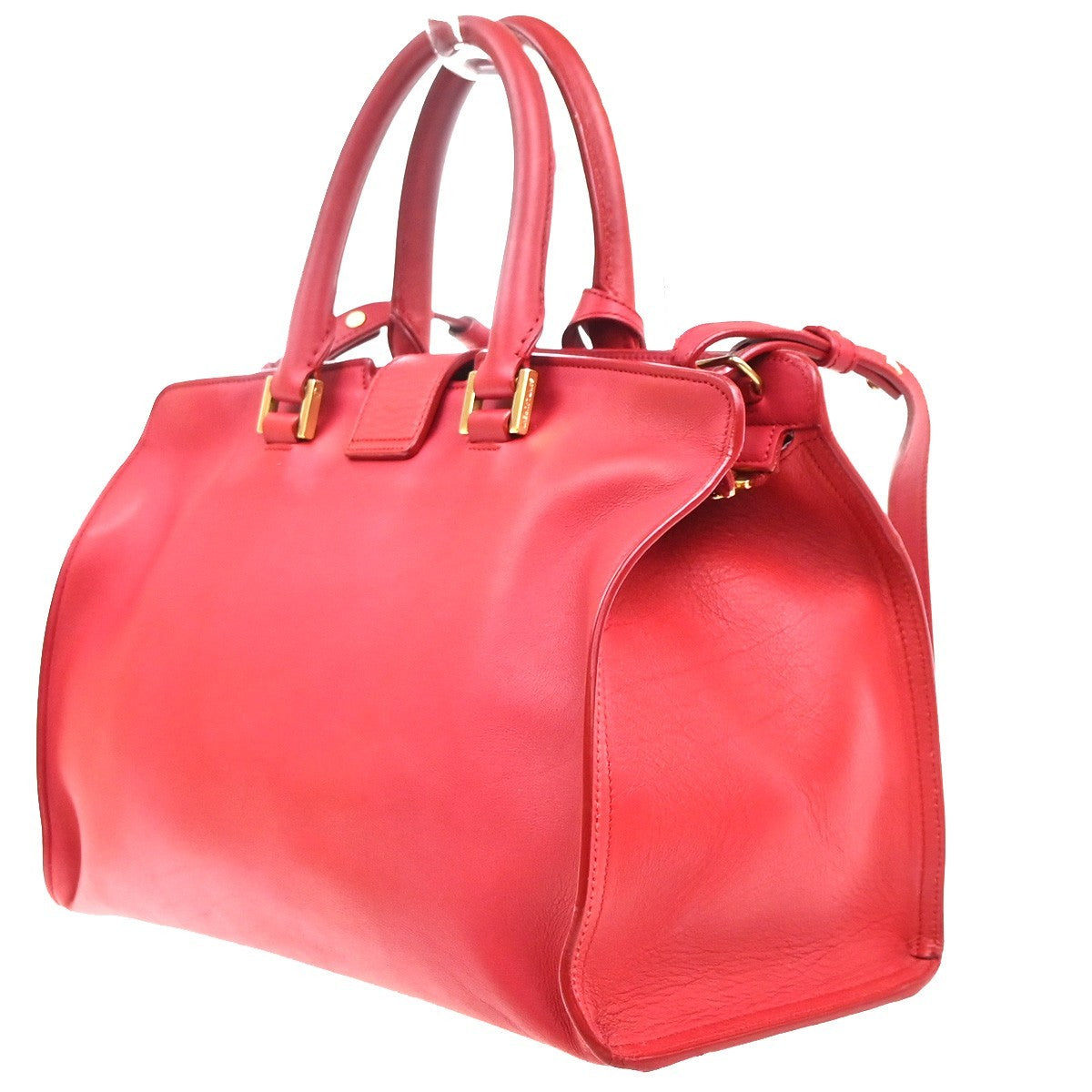 Saint Laurent Chyc Cabas Leather, Red, Leather, Tote Bag