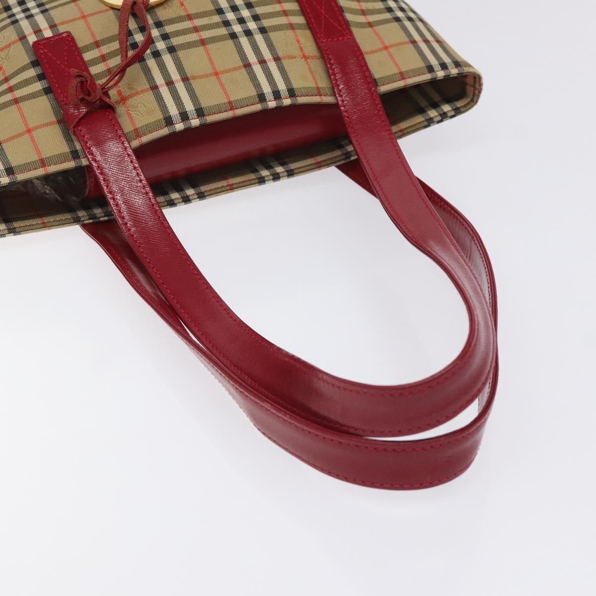 Burberry Nova Check Tote Canvas and Leather, Red, Canvas, Tote Bag